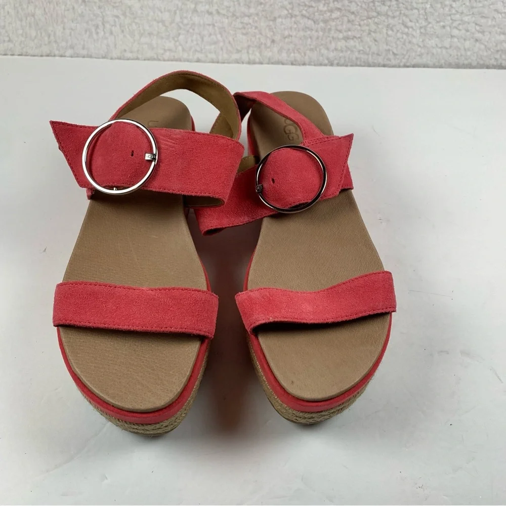 UGG April suede espadrille platform sandal coral pink 9.5 NWOB Flaw Mark 7230‎